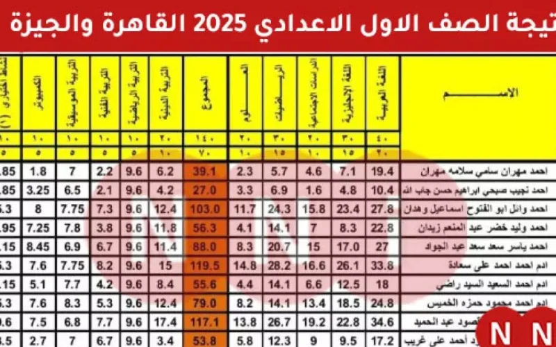 نتيجة الصف الاول الاعدادي الترم الاول 2025 محافظة الجيزة عبر موقع مديرية التربية والتعليم بالجيزة gizaedu.net